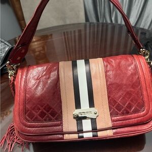 L.A.M.B. Red and Tan Leather Shoulder Bag